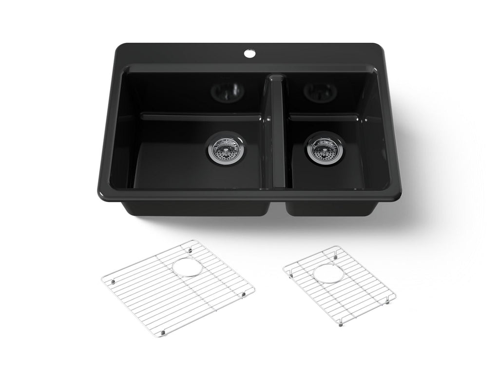 KOHLER K-8669-1A1-7 Riverby 33" Top-Mount Double-Bowl Kitchen Sink - Black Black