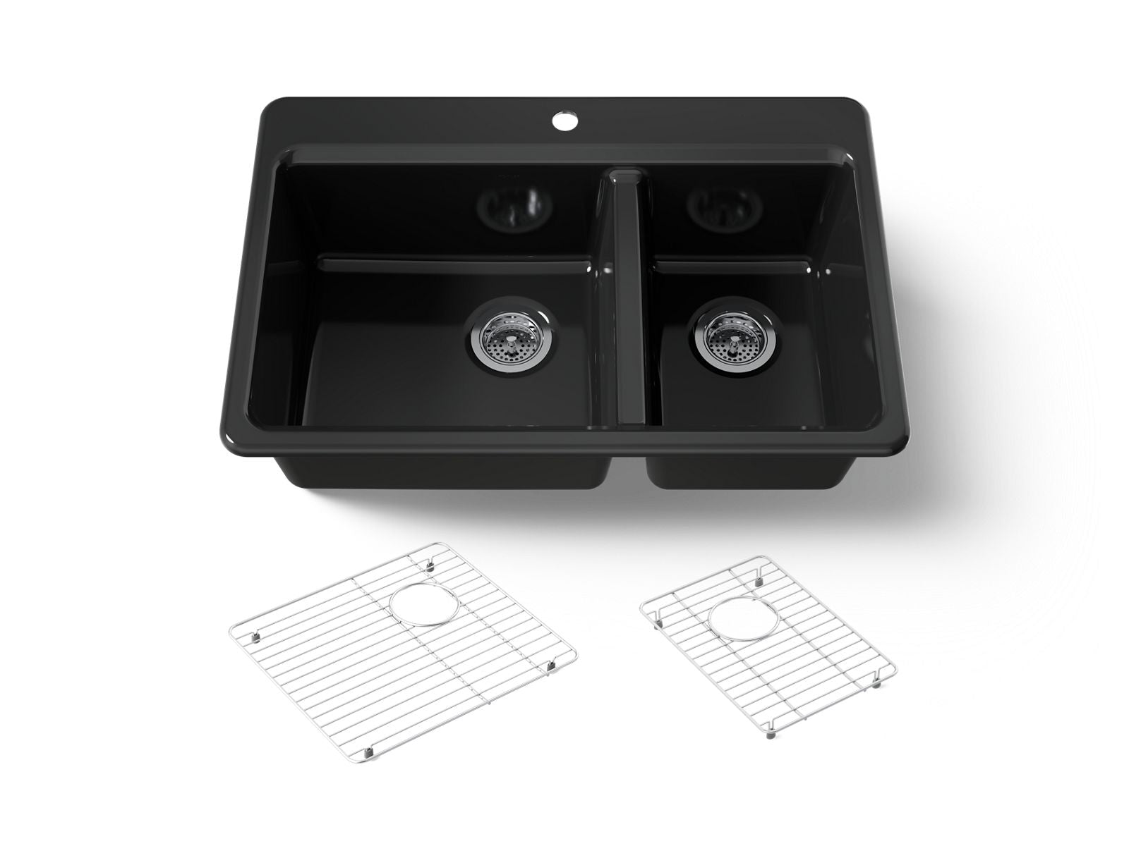KOHLER K-8669-1A1-7 Riverby 33" Top-Mount Double-Bowl Kitchen Sink - Black Black