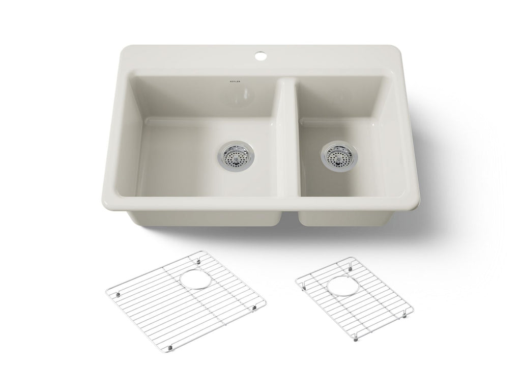 KOHLER K-8669-1A1-96 Riverby 33" Top-Mount Double-Bowl Kitchen Sink - Biscuit