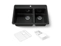 KOHLER K-8669-1A2-7 Riverby 33" Top-Mount Double-Bowl Workstation Kitchen Sink - Black Black