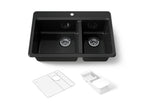 KOHLER K-8669-1A2-7 Riverby 33" Top-Mount Double-Bowl Workstation Kitchen Sink - Black Black