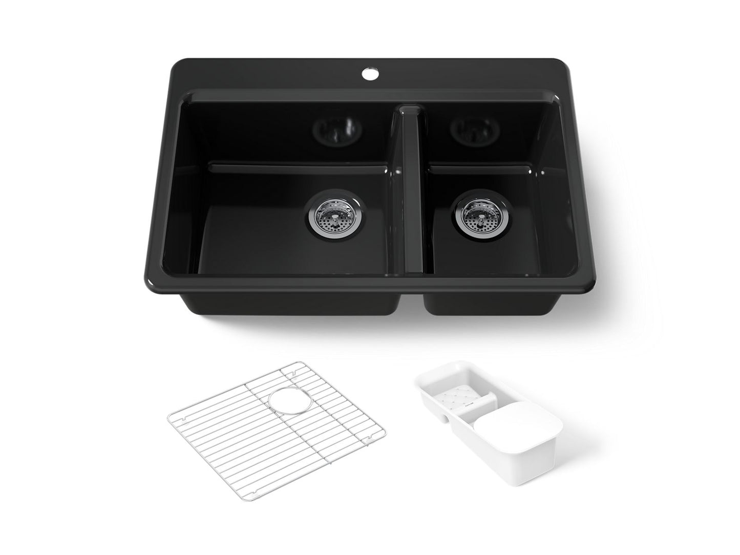 KOHLER K-8669-1A2-7 Riverby 33" top-mount double-bowl workstation kitchen sink - Black Black