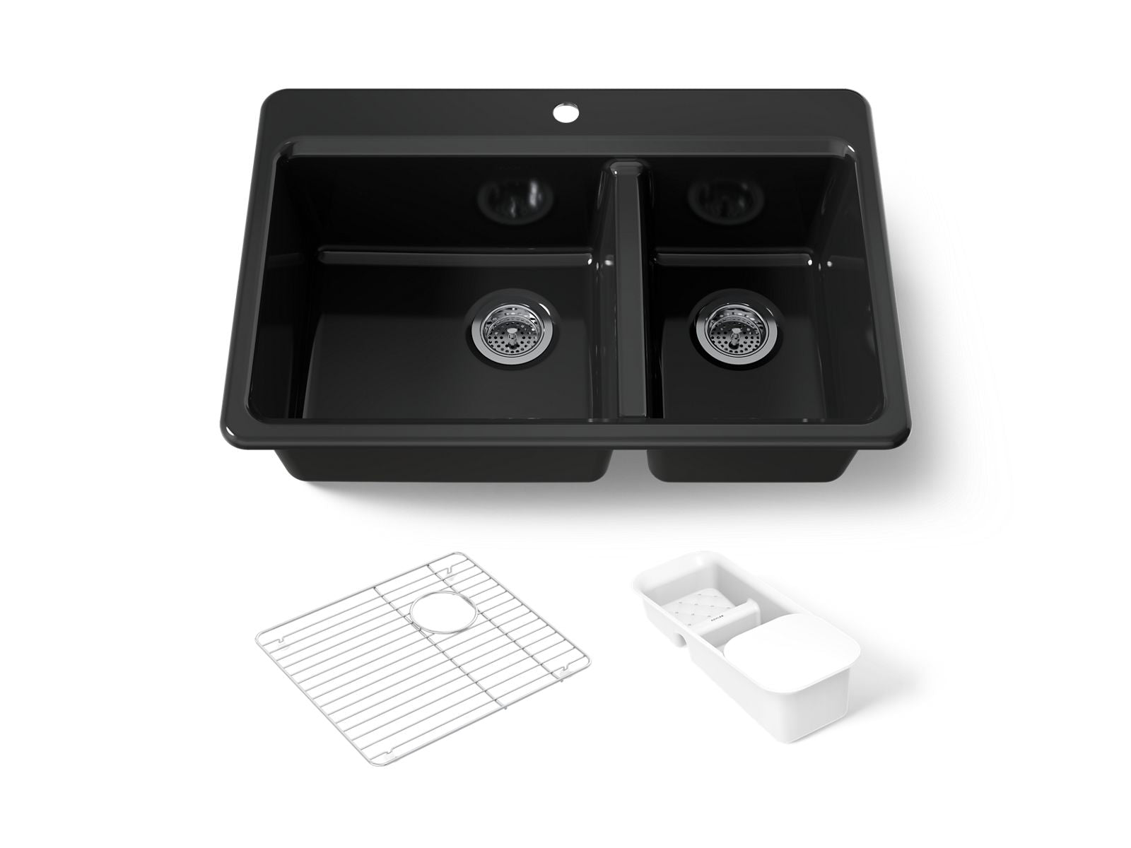 KOHLER K-8669-1A2-7 Riverby 33" Top-Mount Double-Bowl Workstation Kitchen Sink - Black Black