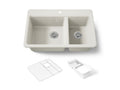 KOHLER K-8669-1A2-96 Riverby 33" Top-Mount Double-Bowl Workstation Kitchen Sink - Biscuit