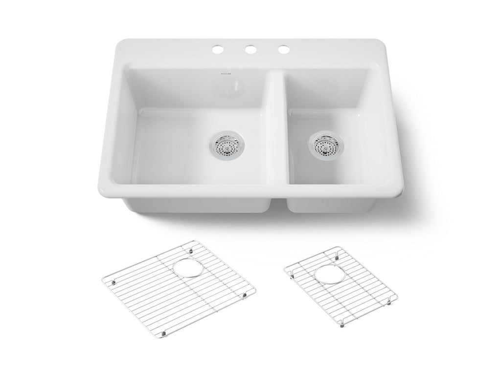 KOHLER K-8669-3A1-0 Riverby 33" Top-Mount Double-Bowl Kitchen Sink - White