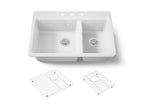 KOHLER K-8669-3A1-0 Riverby 33" Top-Mount Double-Bowl Kitchen Sink - White