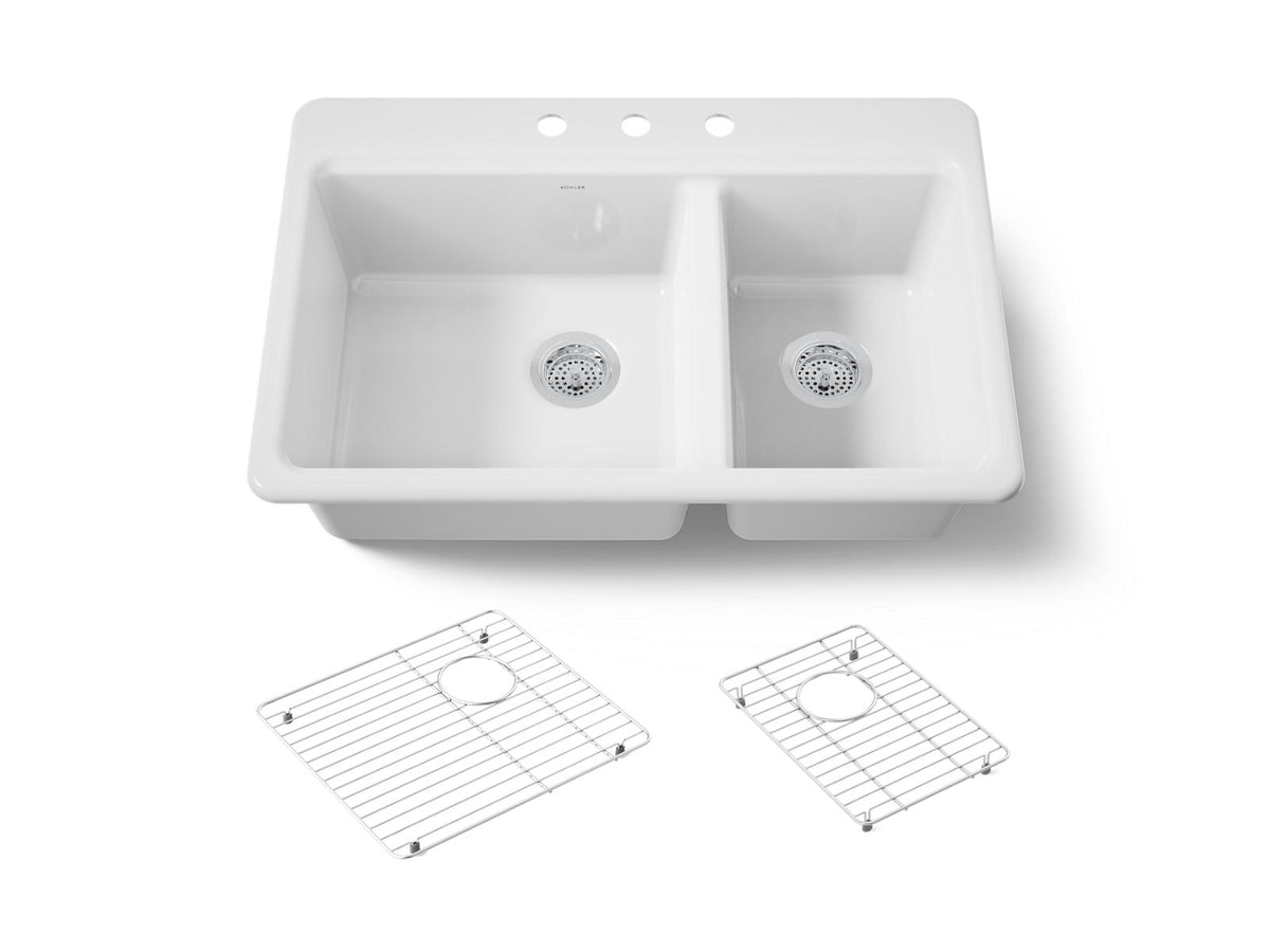 KOHLER K-8669-3A1-0 Riverby 33" Top-Mount Double-Bowl Kitchen Sink - White