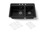 KOHLER K-8669-3A1-7 Riverby 33" Top-Mount Double-Bowl Kitchen Sink - Black Black