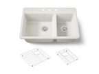 KOHLER K-8669-3A1-96 Riverby 33" Top-Mount Double-Bowl Kitchen Sink - Biscuit