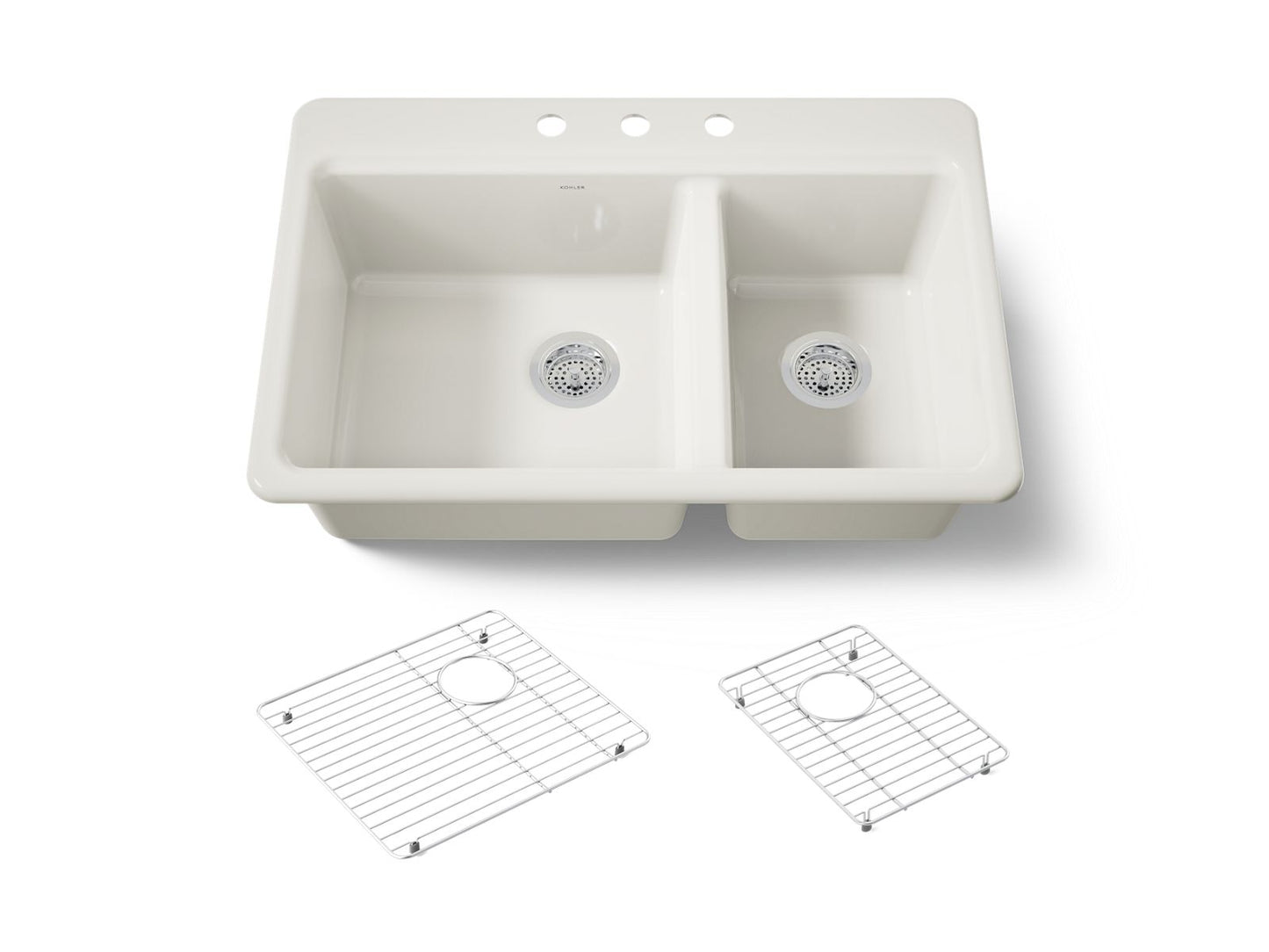 KOHLER K-8669-3A1-96 Riverby 33" top-mount double-bowl kitchen sink - Biscuit