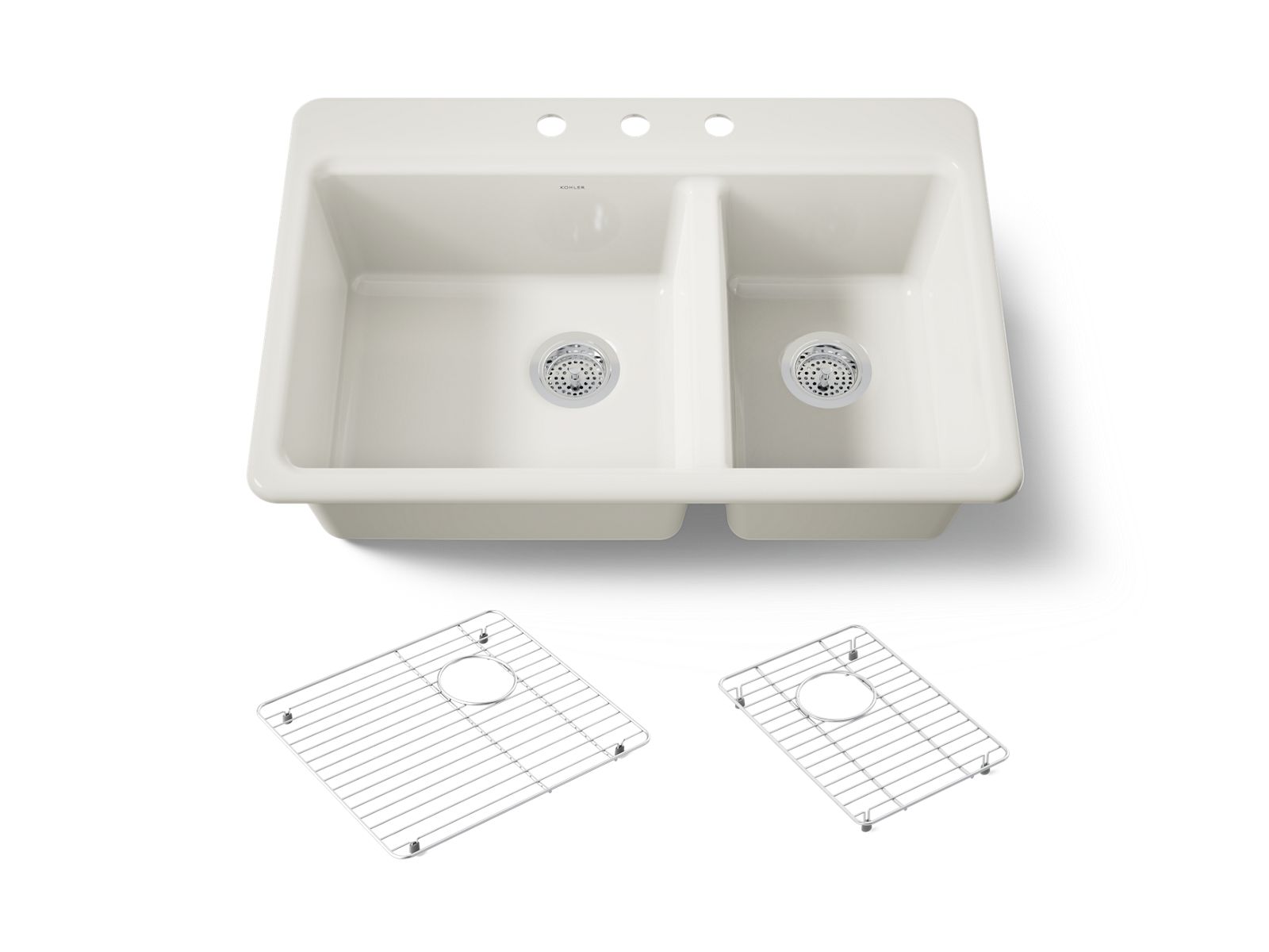KOHLER K-8669-3A1-96 Riverby 33" Top-Mount Double-Bowl Kitchen Sink - Biscuit