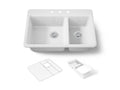 KOHLER K-8669-3A2-0 Riverby 33" Top-Mount Double-Bowl Workstation Kitchen Sink - White