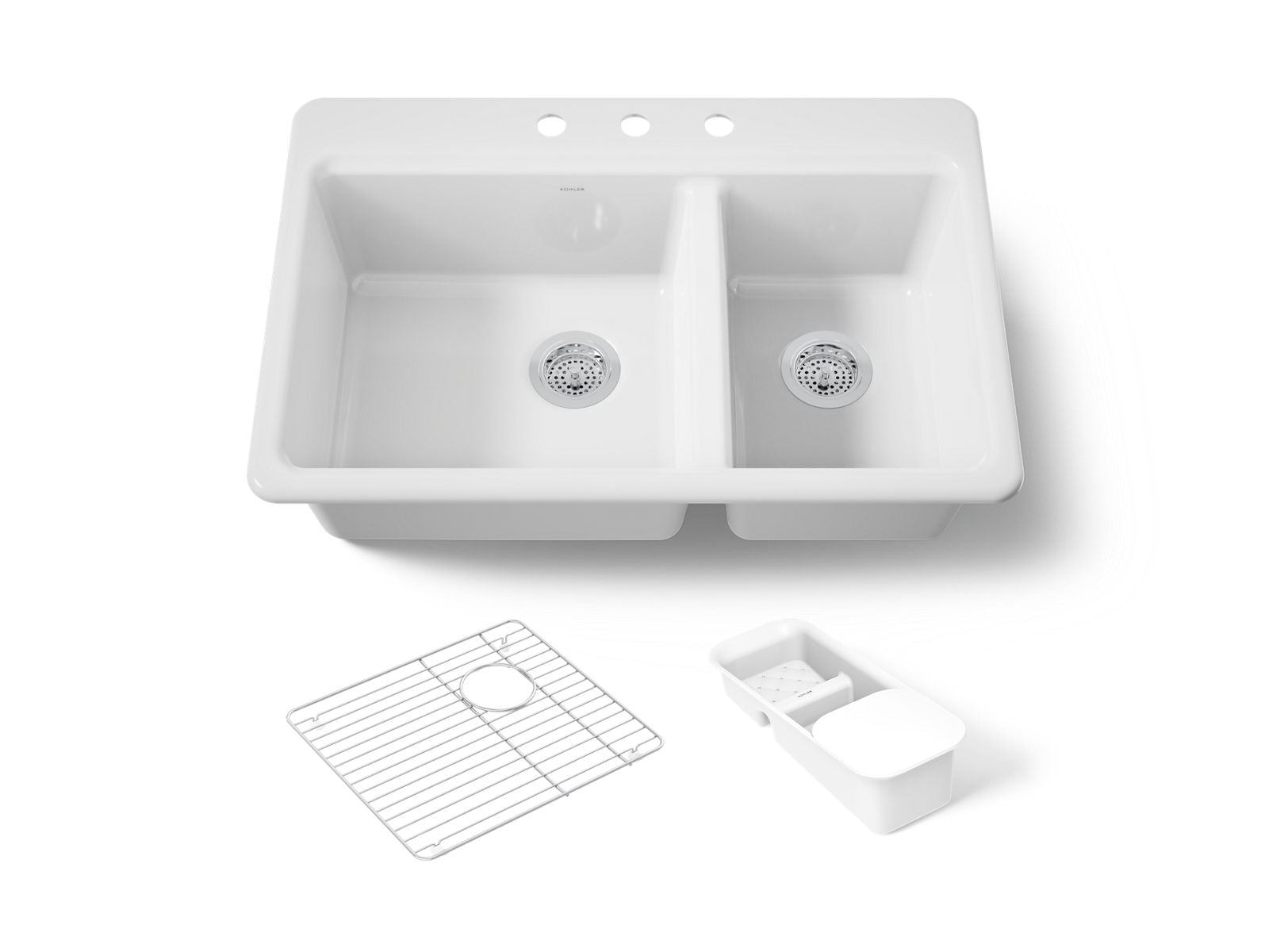 KOHLER K-8669-3A2-0 Riverby 33" Top-Mount Double-Bowl Workstation Kitchen Sink - White
