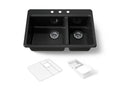 KOHLER K-8669-3A2-7 Riverby 33" Top-Mount Double-Bowl Workstation Kitchen Sink - Black Black