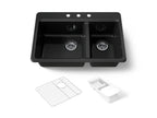 KOHLER K-8669-3A2-7 Riverby 33" Top-Mount Double-Bowl Workstation Kitchen Sink - Black Black
