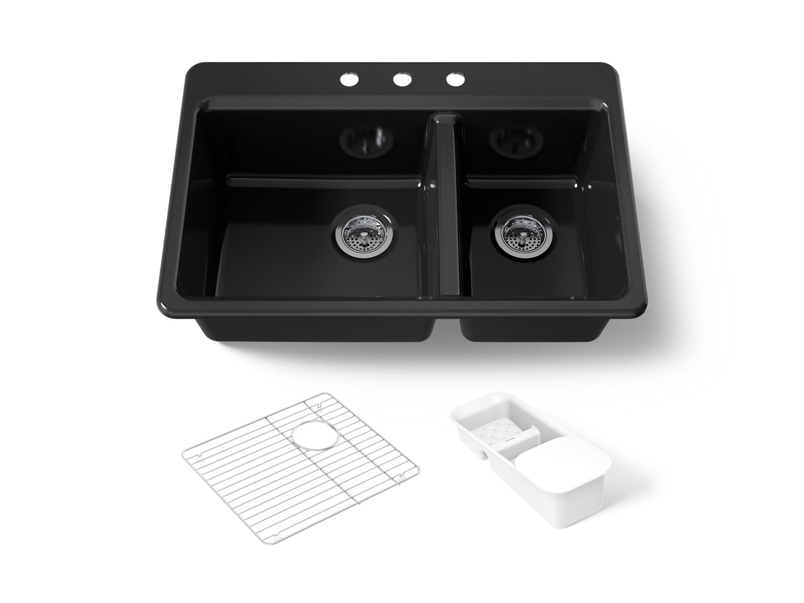 KOHLER K-8669-3A2-7 Riverby 33" Top-Mount Double-Bowl Workstation Kitchen Sink - Black Black