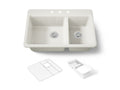 KOHLER K-8669-3A2-96 Riverby 33" Top-Mount Double-Bowl Workstation Kitchen Sink - Biscuit