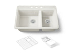 KOHLER K-8669-3A2-96 Riverby 33" Top-Mount Double-Bowl Workstation Kitchen Sink - Biscuit