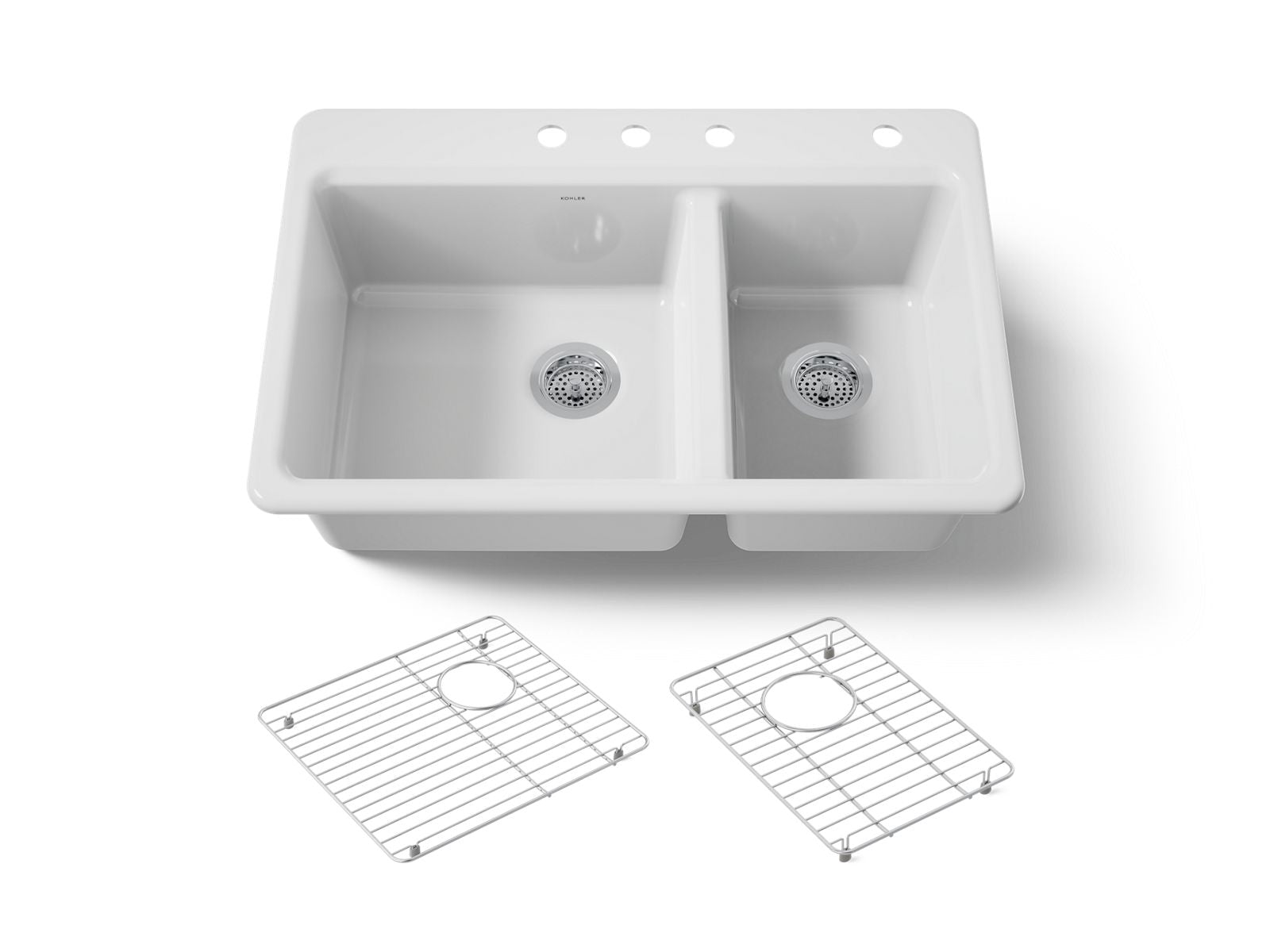 KOHLER K-8669-4A1-0 Riverby 33" Top-Mount Double-Bowl Kitchen Sink - White