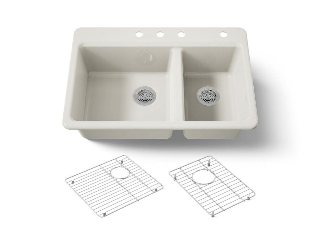 KOHLER K-8669-4A1-96 Riverby 33" Top-Mount Double-Bowl Kitchen Sink - Biscuit