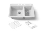 KOHLER K-8669-4A2-0 Riverby 33" Top-Mount Double-Bowl Workstation Kitchen Sink - White