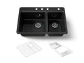 KOHLER K-8669-4A2-7 Riverby 33" Top-Mount Double-Bowl Workstation Kitchen Sink - Black Black