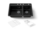 KOHLER K-8669-4A2-7 Riverby 33" Top-Mount Double-Bowl Workstation Kitchen Sink - Black Black