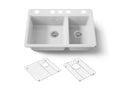 KOHLER K-8669-5UA1-0 Riverby 33" Undermount Double-Bowl Kitchen Sink - White