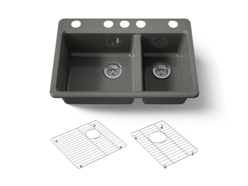 KOHLER K-8669-5UA1-58 Riverby 33" Undermount Double-Bowl Kitchen Sink - Thunder Grey