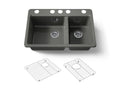 KOHLER K-8669-5UA1-58 Riverby 33" Undermount Double-Bowl Kitchen Sink - Thunder Grey
