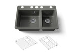 KOHLER K-8669-5UA1-58 Riverby 33" Undermount Double-Bowl Kitchen Sink - Thunder Grey