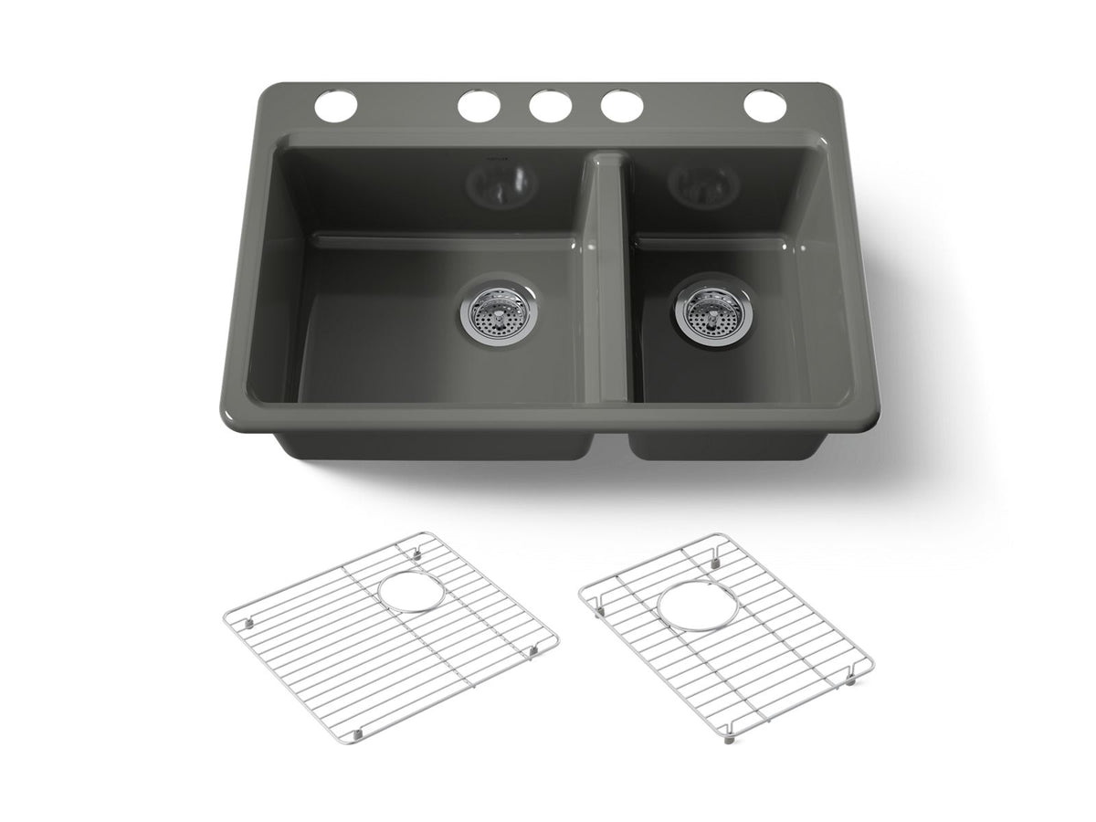 KOHLER K-8669-5UA1-58 Riverby 33" Undermount Double-Bowl Kitchen Sink - Thunder Grey