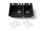 KOHLER K-8669-5UA1-7 Riverby 33" Undermount Double-Bowl Kitchen Sink - Black Black