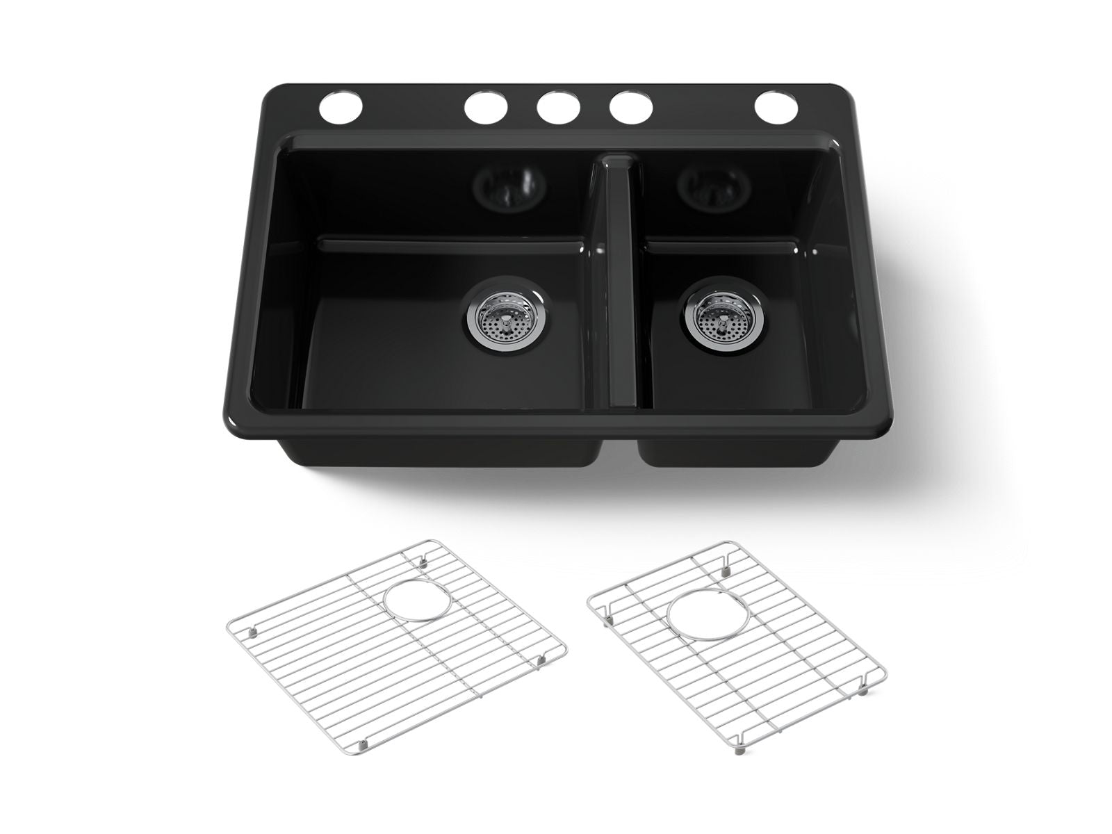 KOHLER K-8669-5UA1-7 Riverby 33" Undermount Double-Bowl Kitchen Sink - Black Black