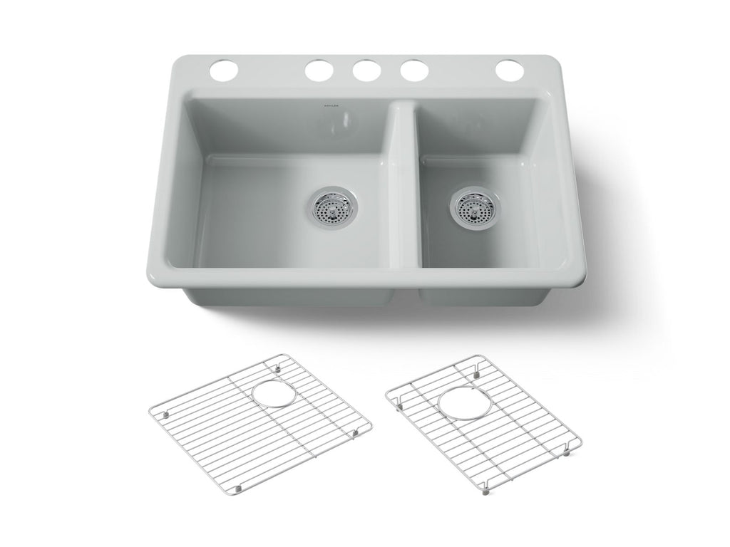 KOHLER K-8669-5UA1-95 Riverby 33" Undermount Double-Bowl Kitchen Sink - Ice Grey