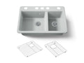 KOHLER K-8669-5UA1-95 Riverby 33" Undermount Double-Bowl Kitchen Sink - Ice Grey