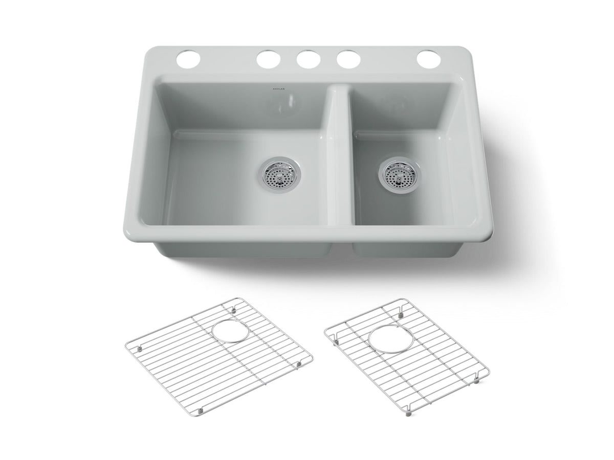 KOHLER K-8669-5UA1-95 Riverby 33" Undermount Double-Bowl Kitchen Sink - Ice Grey