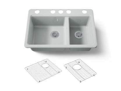 KOHLER K-8669-5UA1-95 Riverby 33" undermount double-bowl kitchen sink - Ice Grey
