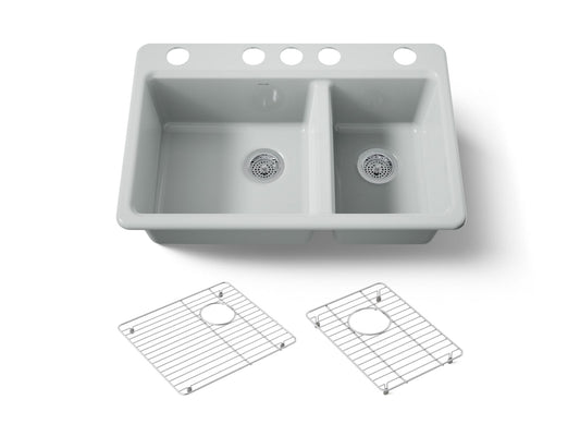 KOHLER K-8669-5UA1-95 Riverby 33" undermount double-bowl kitchen sink - Ice Grey