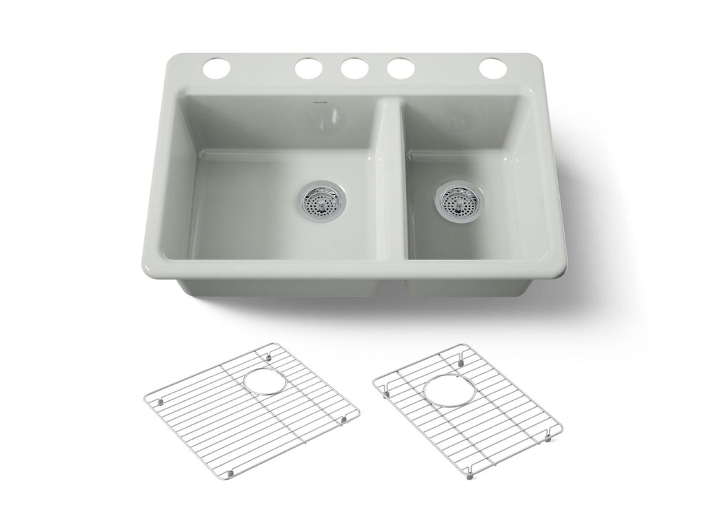 KOHLER K-8669-5UA1-FF Riverby 33" Undermount Double-Bowl Kitchen Sink - Sea Salt