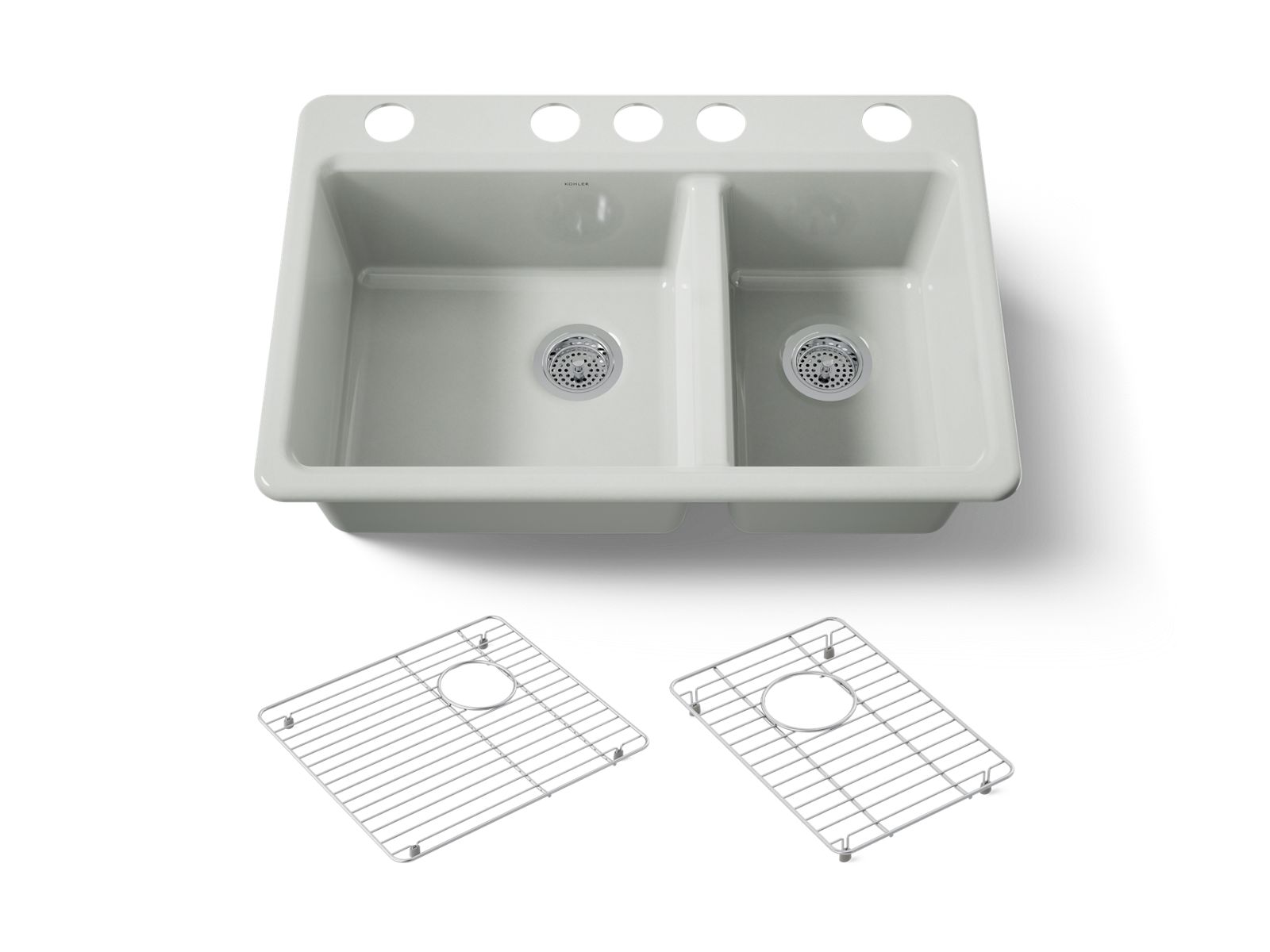 KOHLER K-8669-5UA1-FF Riverby 33" undermount double-bowl kitchen sink - Sea Salt
