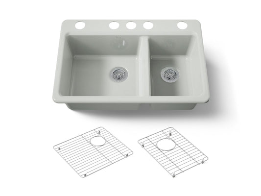KOHLER K-8669-5UA1-FF Riverby 33" undermount double-bowl kitchen sink - Sea Salt