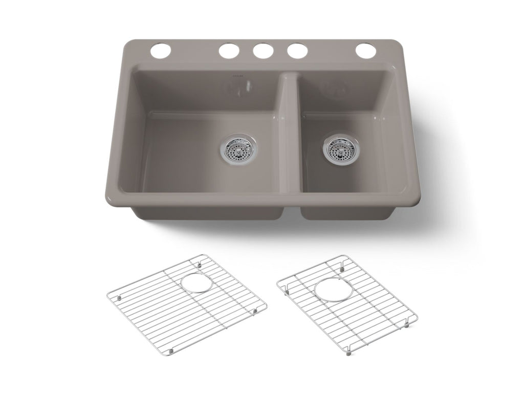 KOHLER K-8669-5UA1-TRF Riverby 33" Undermount Double-Bowl Kitchen Sink - Truffle