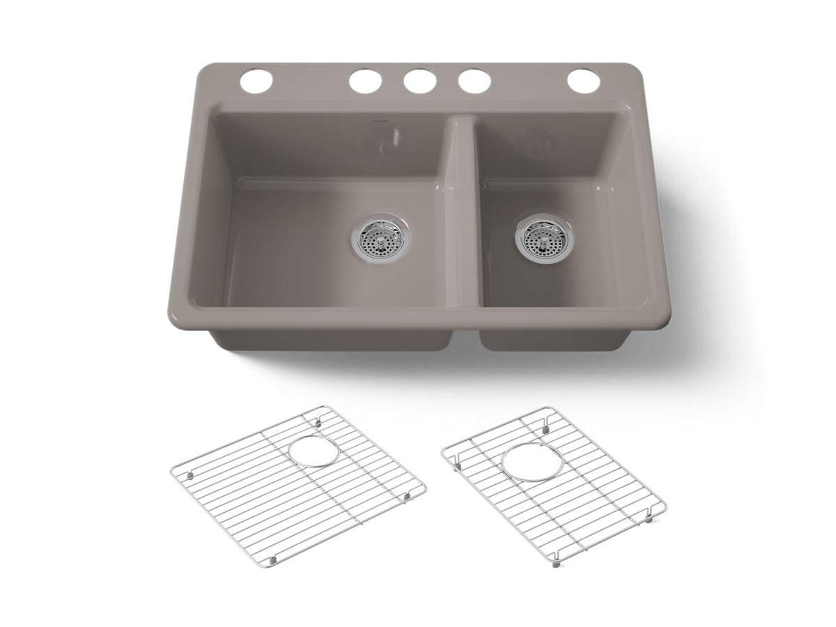 KOHLER K-8669-5UA1-TRF Riverby 33" Undermount Double-Bowl Kitchen Sink - Truffle