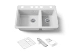 KOHLER K-8669-5UA3-0 Riverby 33" Undermount Double-Bowl Workstation Kitchen Sink - White