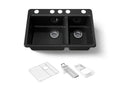 KOHLER K-8669-5UA3-7 Riverby 33" Undermount Double-Bowl Workstation Kitchen Sink - Black Black