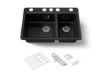 KOHLER K-8669-5UA3-7 Riverby 33" Undermount Double-Bowl Workstation Kitchen Sink - Black Black