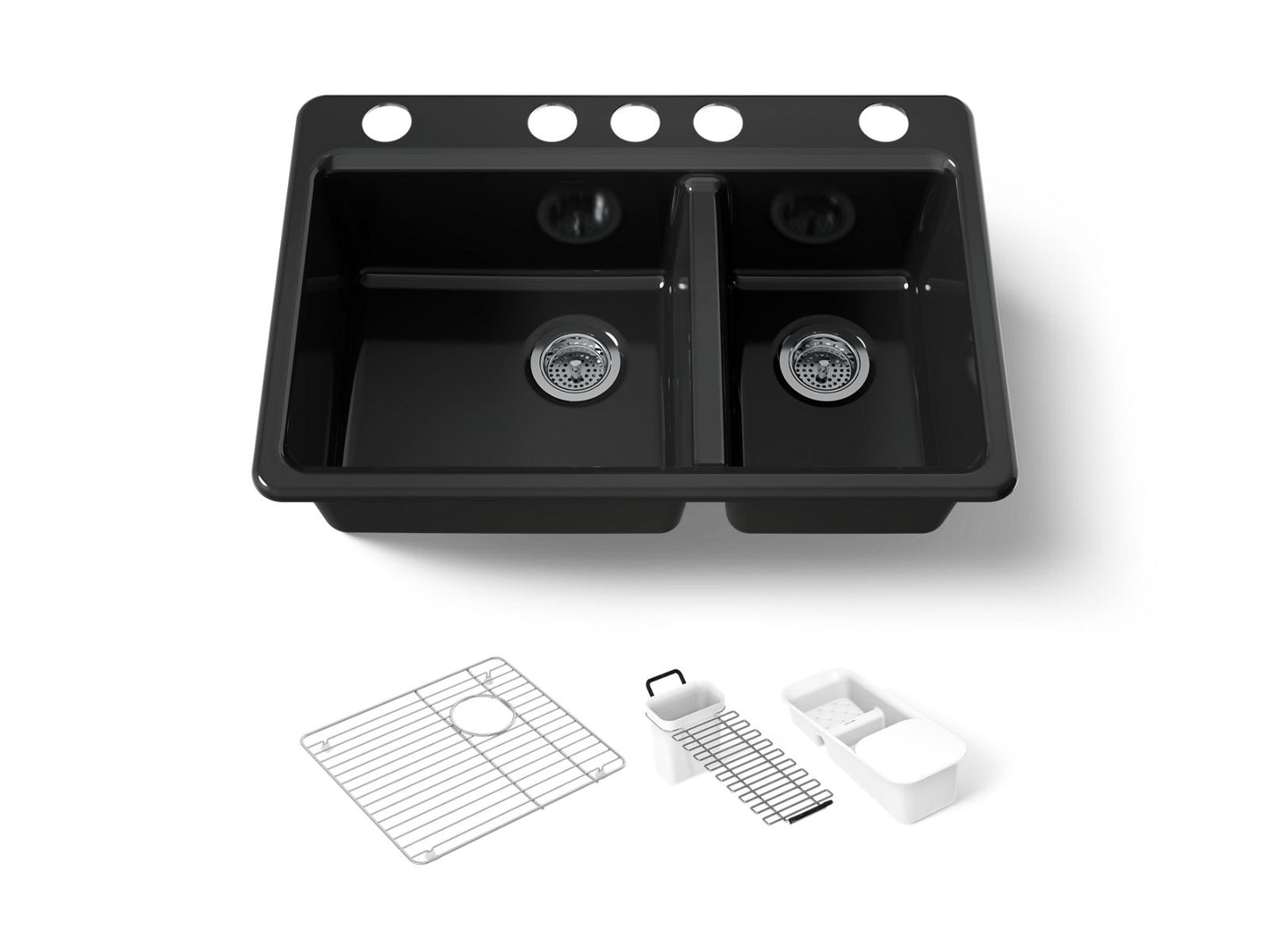 KOHLER K-8669-5UA3-7 Riverby 33" undermount double-bowl workstation kitchen sink - Black Black