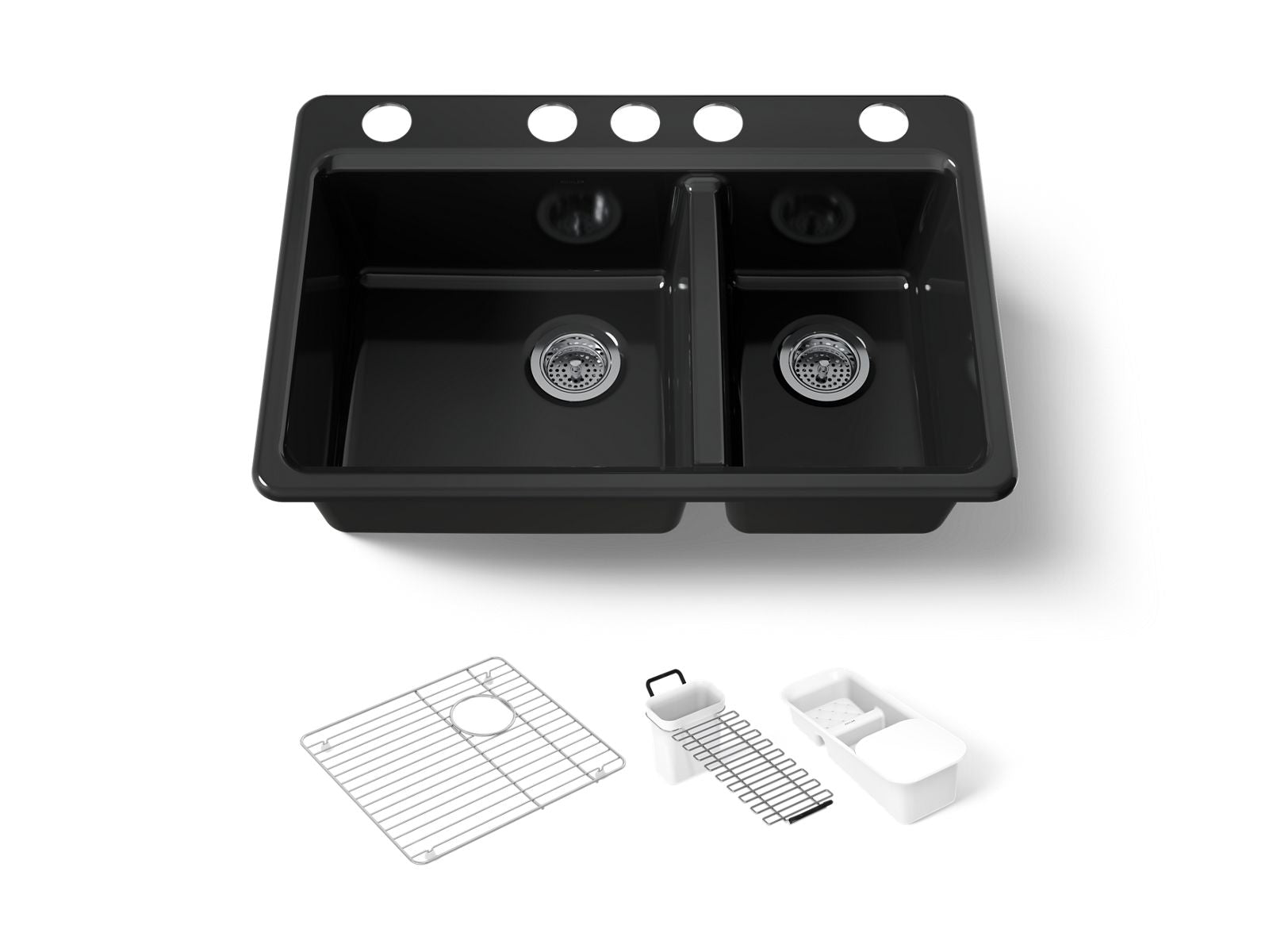 KOHLER K-8669-5UA3-7 Riverby 33" Undermount Double-Bowl Workstation Kitchen Sink - Black Black