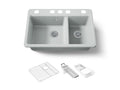 KOHLER K-8669-5UA3-95 Riverby 33" Undermount Double-Bowl Workstation Kitchen Sink - Ice Grey